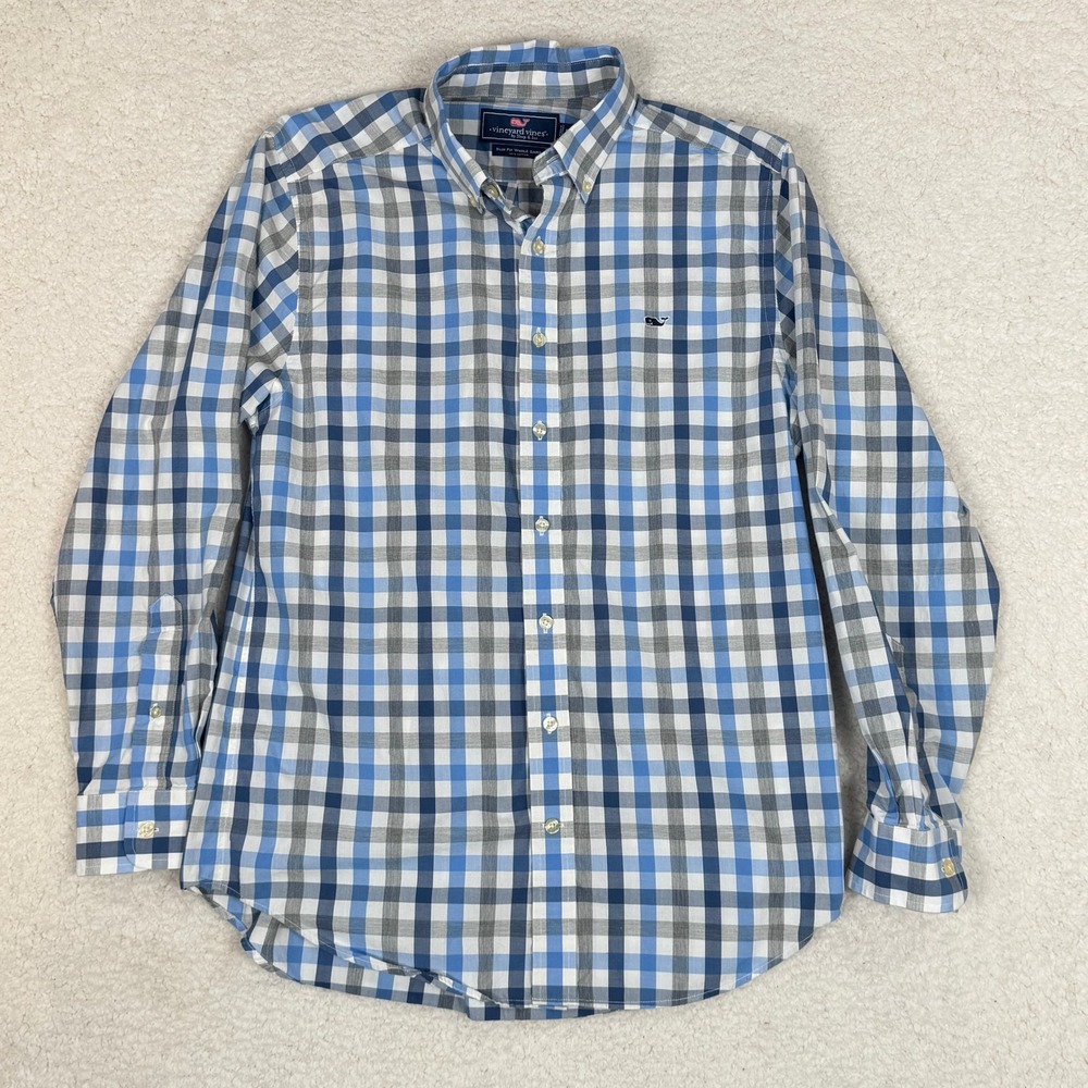 Lot of 2 Vineyard Vines Mens Medium Slim Fit Whale Shirts Plaid Gingham Blue Red - Picture 8 of 13